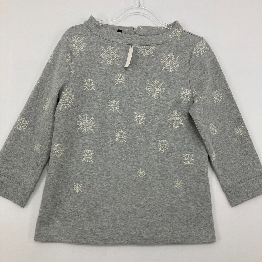 New Talbots size Medium Gray White 3/4 Sleeve Back Zip Stretch Knit Top‎